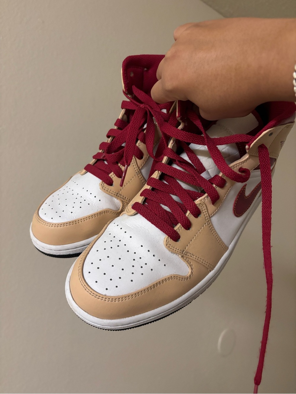 Jordan High-Top Sneakers in White, Tan & Burgundy